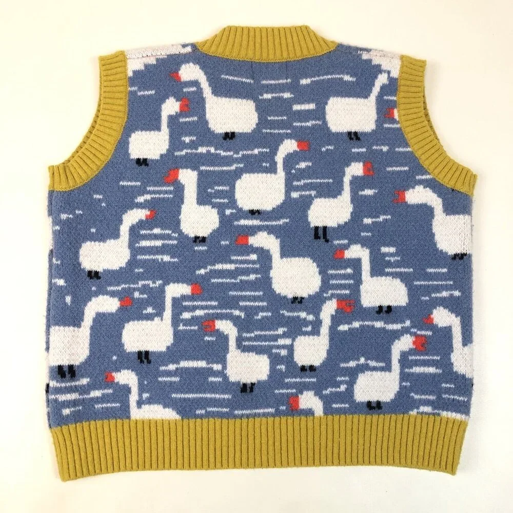 Aelfric Eden Womens Goose Sweater Vest Blue and Yellow Size Small - Picture 6 of 8